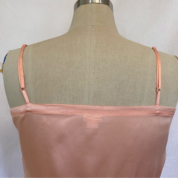 Pure silk S/M peach with ivory trim extra long camisole. - Picture 4 of 9